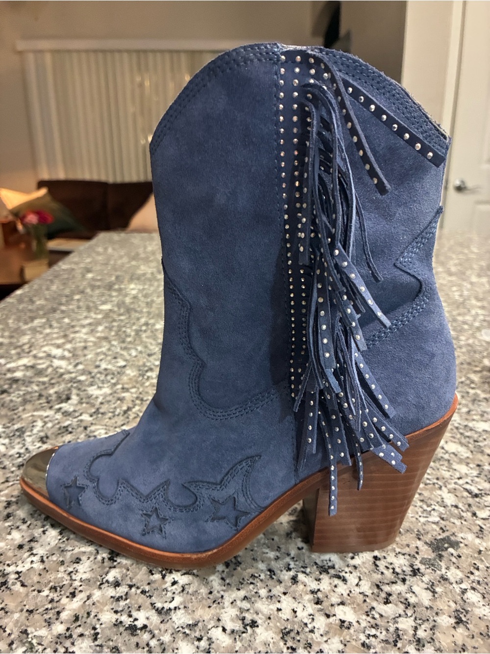 Aldo Navy Suede Fringe Studded Western Boot